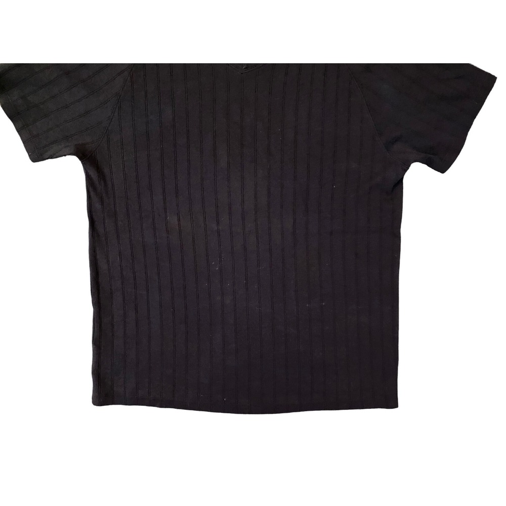 Guess Mens Large Black Ribbed V-Neck Raglan Short Sleeve T-Shirt Knit Top - Picture 4 of 12